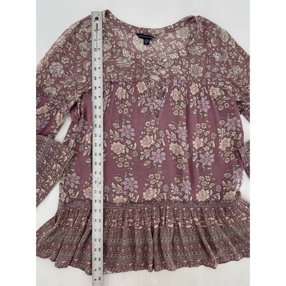 American Eagle Floral Mixed Print Boho Peasant Flowy Blouse Sz S Hippie, Relaxed - Picture 11 of 12